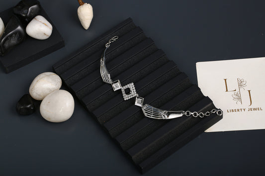 Silver Geometric Bracelet with Onyx