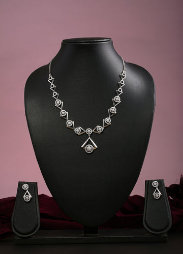 Luxurious Geometric Silver Necklace and Earring Set by Liberty Jewel