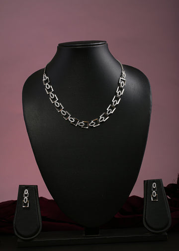 Modern Silver Geometric Necklace Set by Liberty Jewel