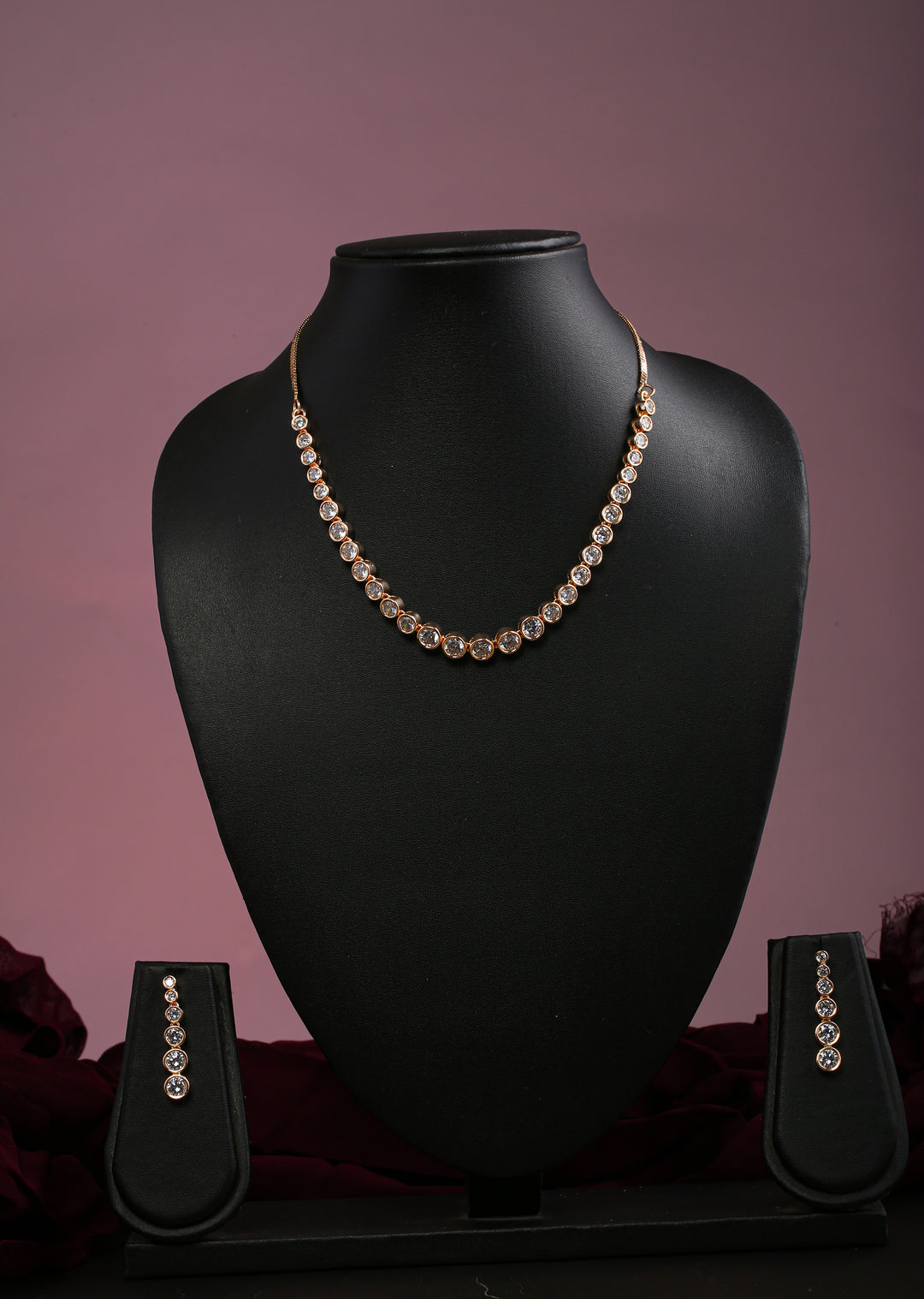 Elegant Gold-Plated Necklace Set with Sparkling Stones by Liberty Jewel