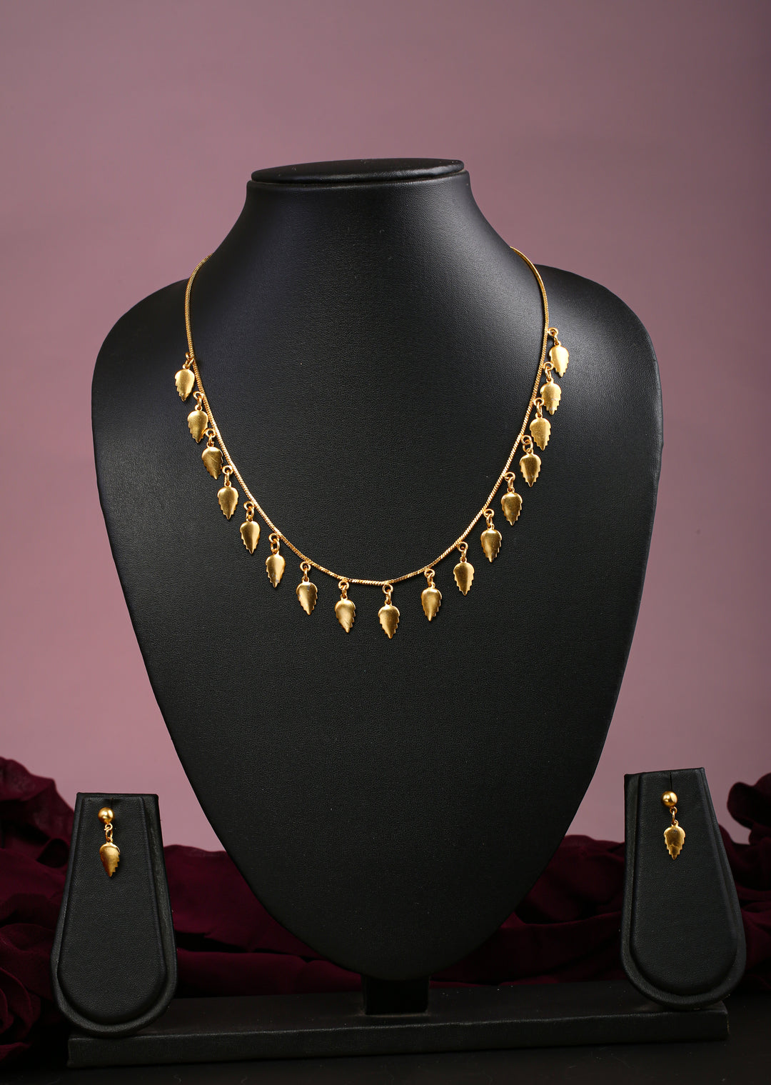 Delicate Gold Leaf Necklace Set by Liberty Jewel