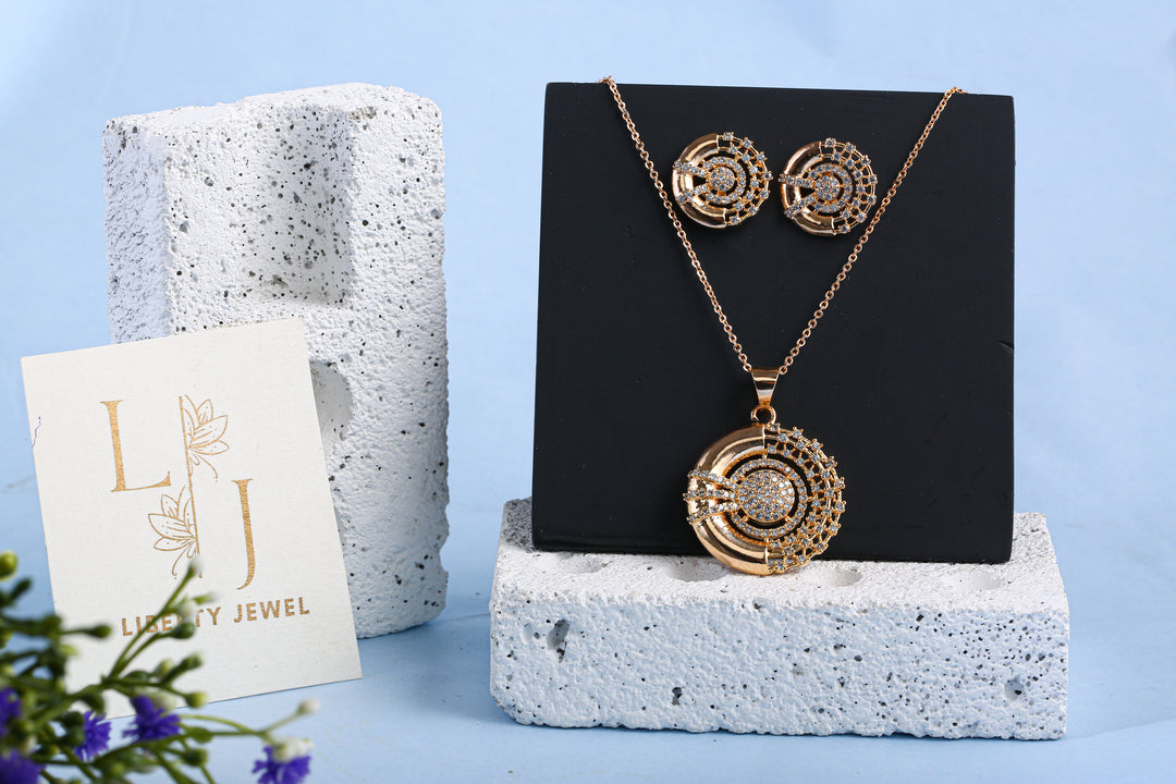 Radiant Gold Spiral Jewelry Set with Crystal Detailing