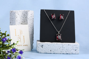 Elegant Ruby Red Jewelry Set with Floral Design