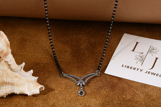 Elegant Black Bead Mangalsutra with Silver Pendant by Liberty Jewel