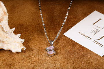 Silver Mangalsutra Necklace with Double Pink Stone Pendant by Liberty Jewel