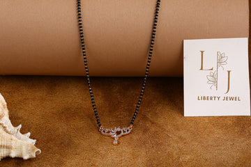 Classic Black Bead Mangalsutra with Ornate Rose Gold Pendant by Liberty Jewel