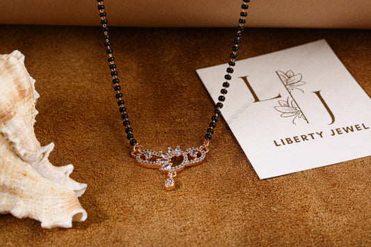 Classic Black Bead Mangalsutra with Ornate Rose Gold Pendant by Liberty Jewel