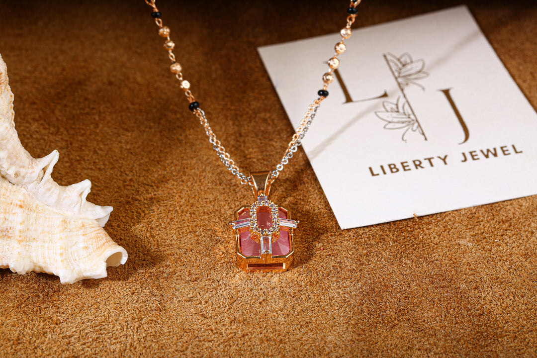 Dual-Tone Mangalsutra Necklace with Pink Stone Pendant by Liberty Jewel