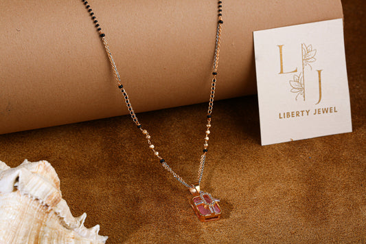 Dual-Tone Mangalsutra Necklace with Pink Stone Pendant by Liberty Jewel