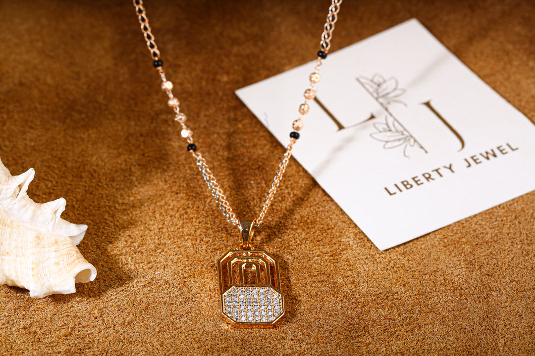 Contemporary Rose Gold Mangalsutra with Geometric Pendant by Liberty Jewel