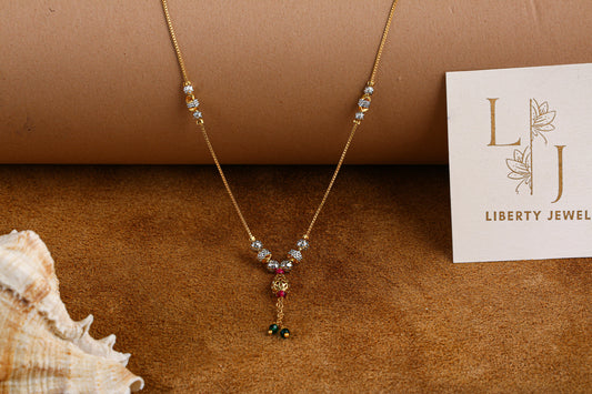 Traditional Gold Necklace with Colorful Beads and Pendant by Liberty Jewel