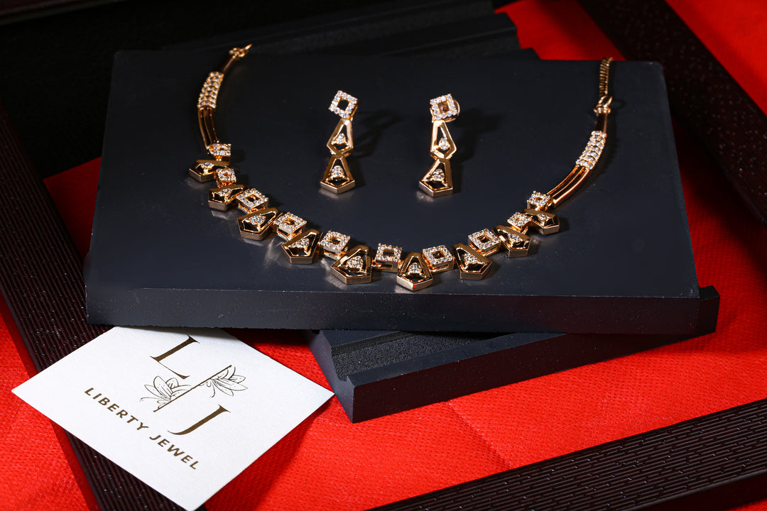 Exquisite Gold-Plated Geometric Necklace Set by Liberty Jewel